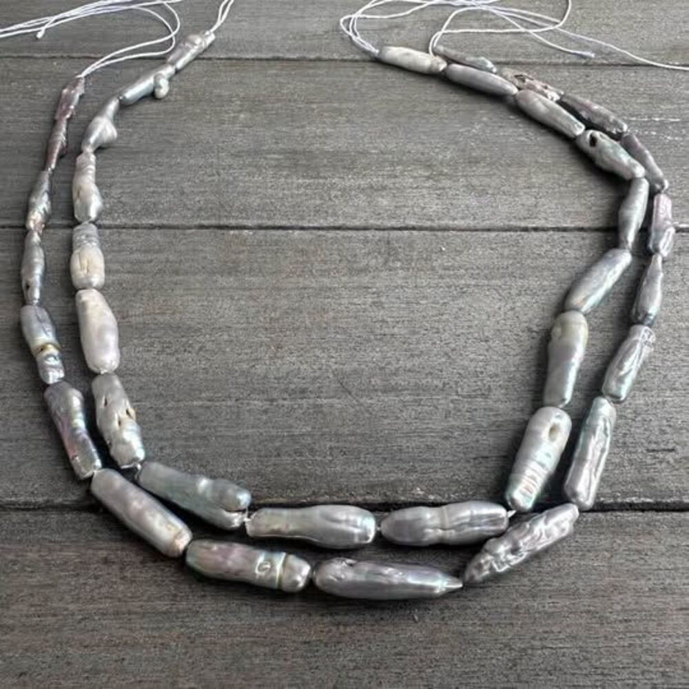 2 Gray Baroque Stick Biwa Pearl Strands DIY Bundle